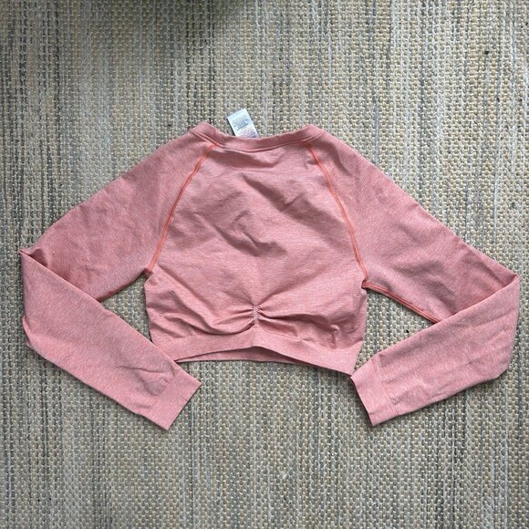 Gymshark Adapt Marl Orange Crop Top Long Sleeve Large Ruched Training Stretch - Picture 11 of 13